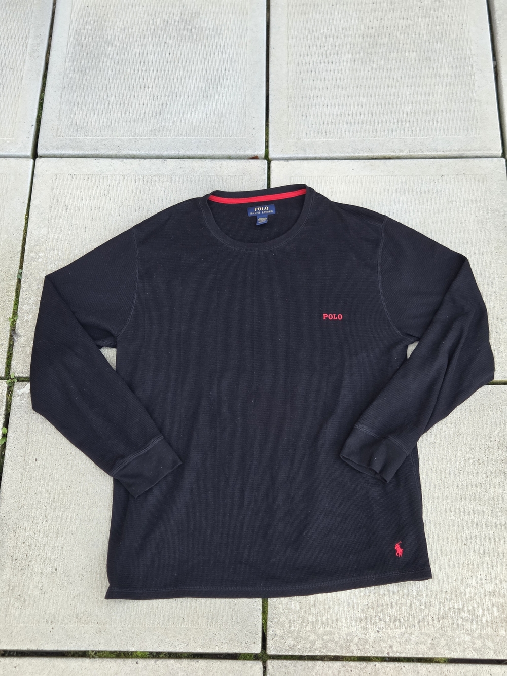 Polo by Ralph Lauren Black Long-Sleeve Crewneck with Red Logo Accents